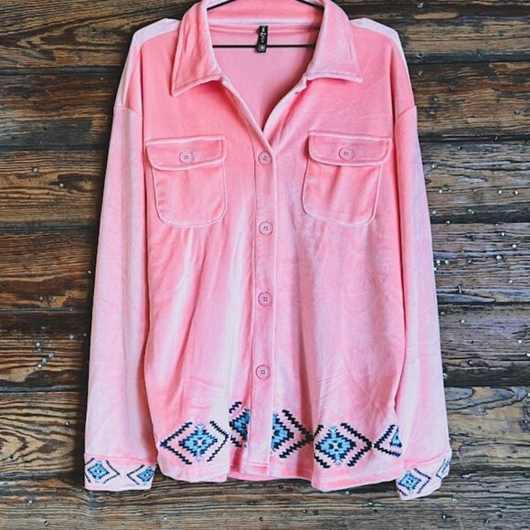 THE KINGMAN BUBBLE LADIES PINK VELVET  LONG SLEEVE SHACKET - Picture 2 of 16